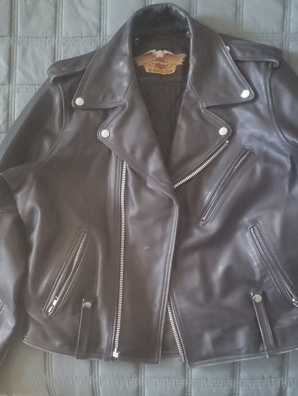 Vintage Harley Davidson Classic Black Leather Biker Jacket.
